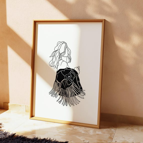 Cowgirl Country Tassel Illustration Western Fashion Style Print Monochrome Minimal Black And White Art