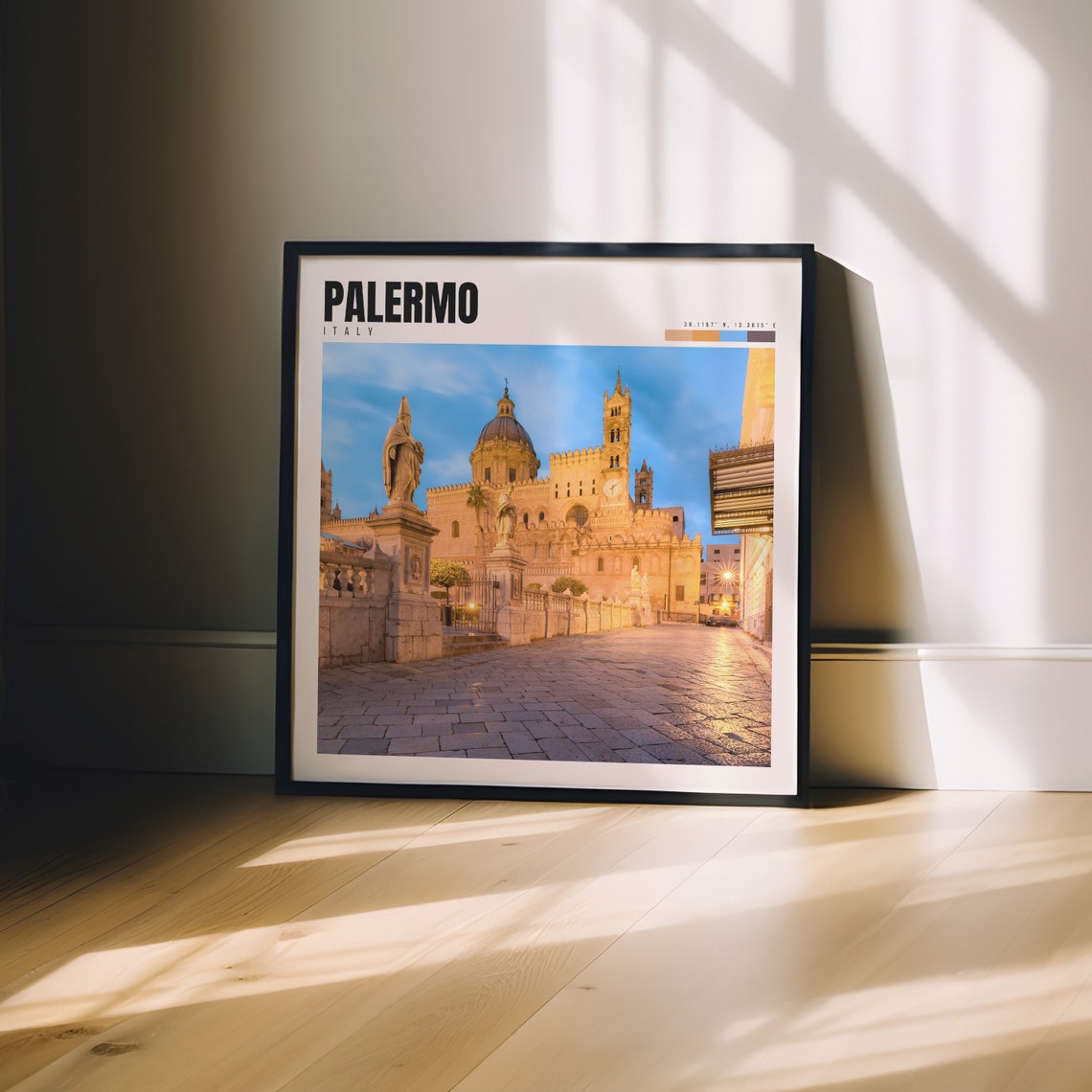Palermo Italy Cathedral Facade Glowing at Blue Hour Dusk Poster - Image 3