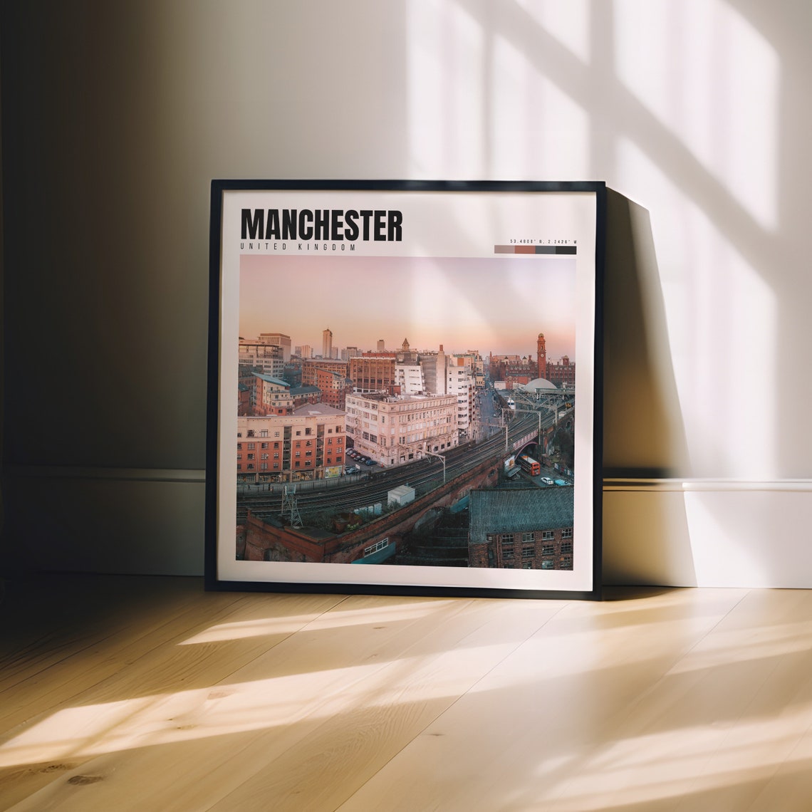 Manchester England Dusk Cityscape with Railway Viaduct Poster - Image 3