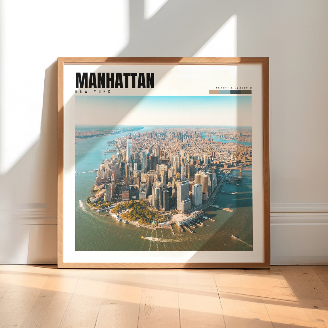 Manhattan New York Aerial Lower Skyline Harbor City View Poster