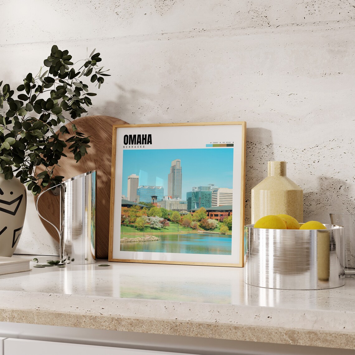 Omaha Nebraska Downtown Skyline Lake Park Spring Day View Poster - Image 4