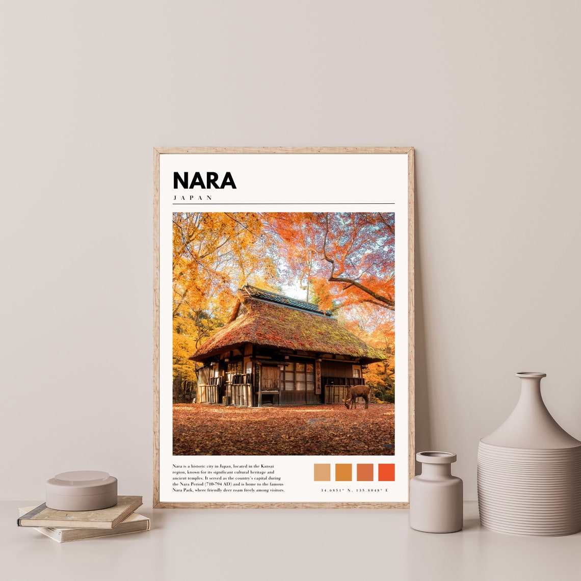 Nara Japan Autumn Foliage Temple Deer Park Orange Leaves Poster - Image 4