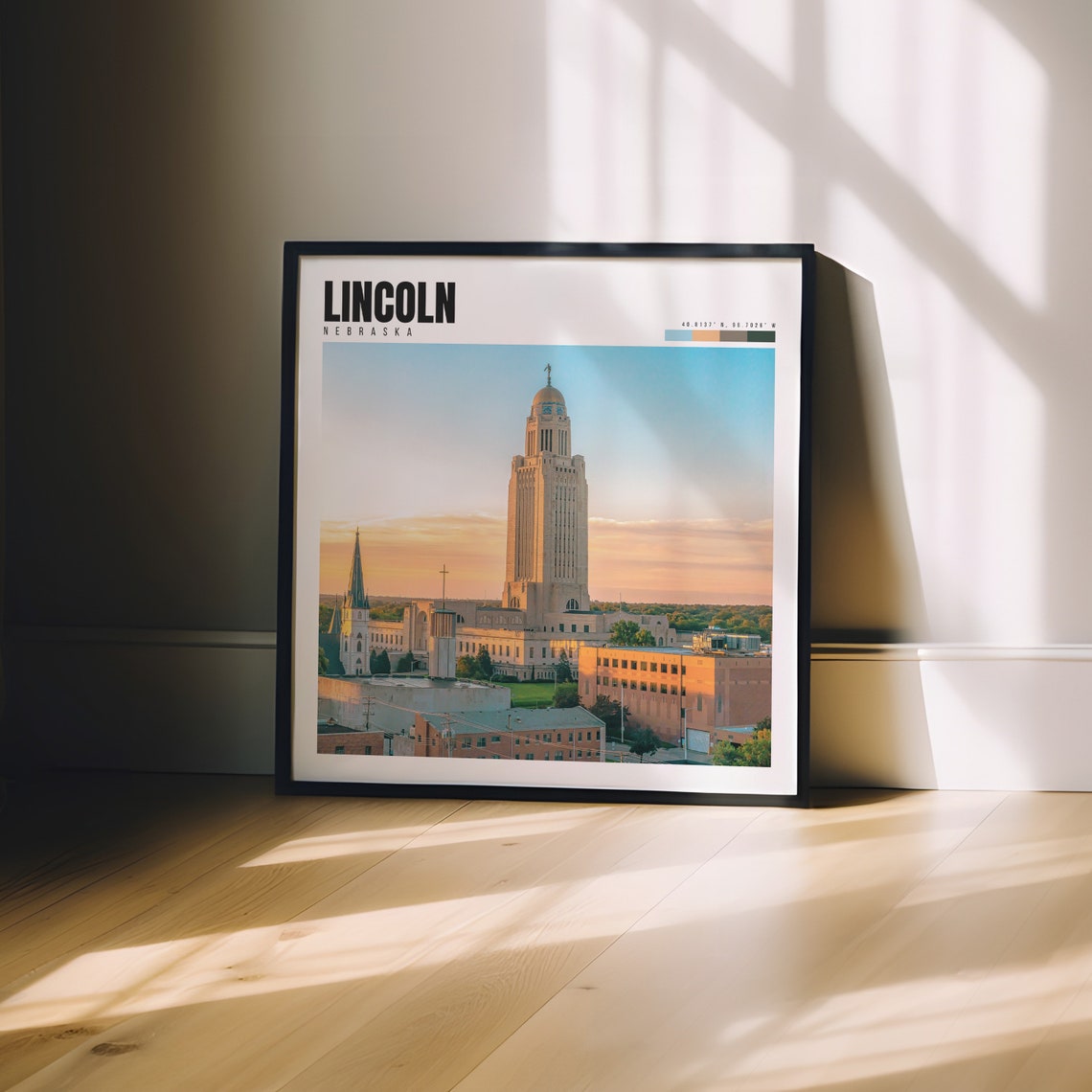 Lincoln Nebraska State Capitol Tower Golden Sunset Skyline Poster - Image 3
