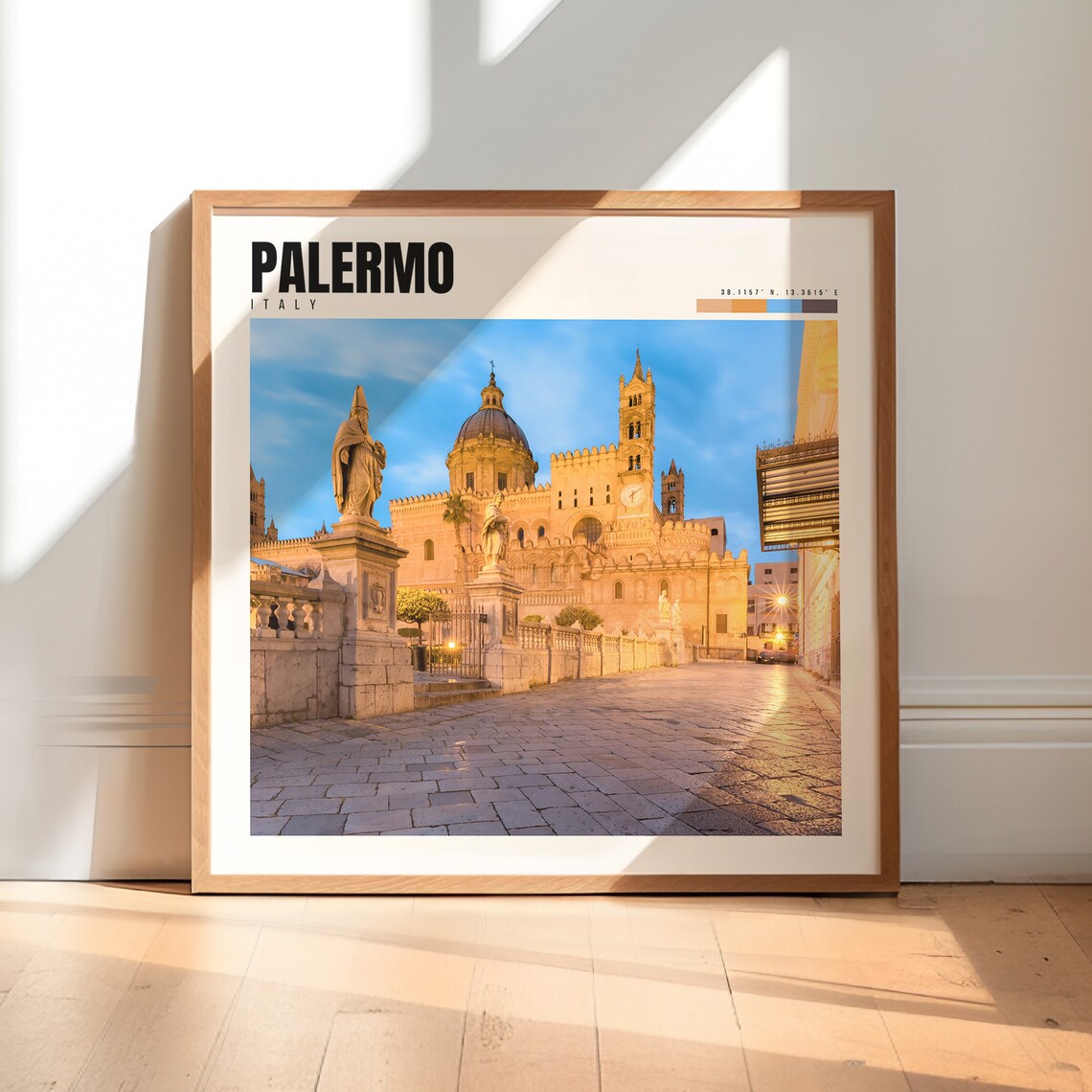 Palermo Italy Cathedral Facade Glowing at Blue Hour Dusk Poster