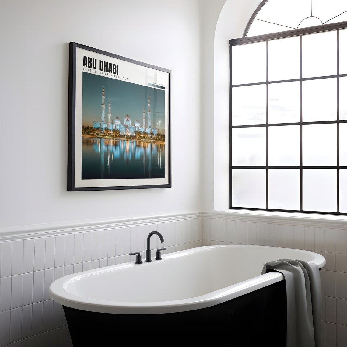 Abu Dhabi UAE Sheikh Zayed Grand Mosque Night Reflection Poster - Image 2