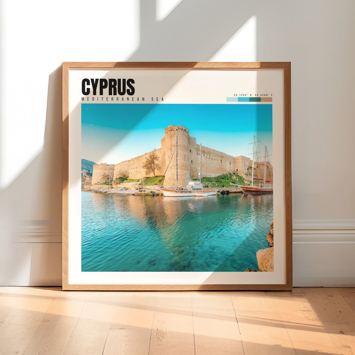 Cyprus Poster with Kyrenia Castle and Turquoise Harbor Waters