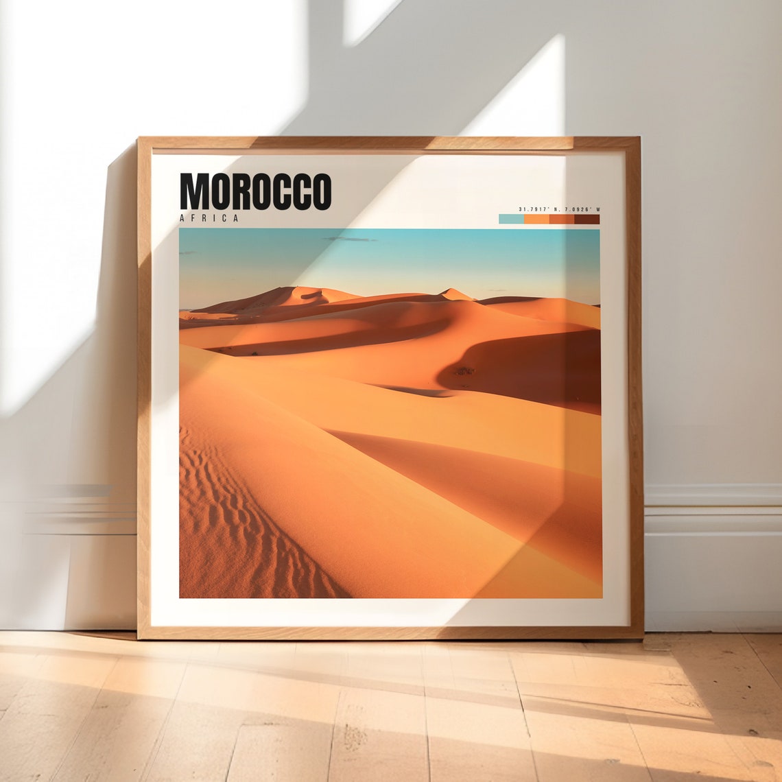 Morocco Africa Sahara Desert Sand Dunes Golden Sunset Travel Poster