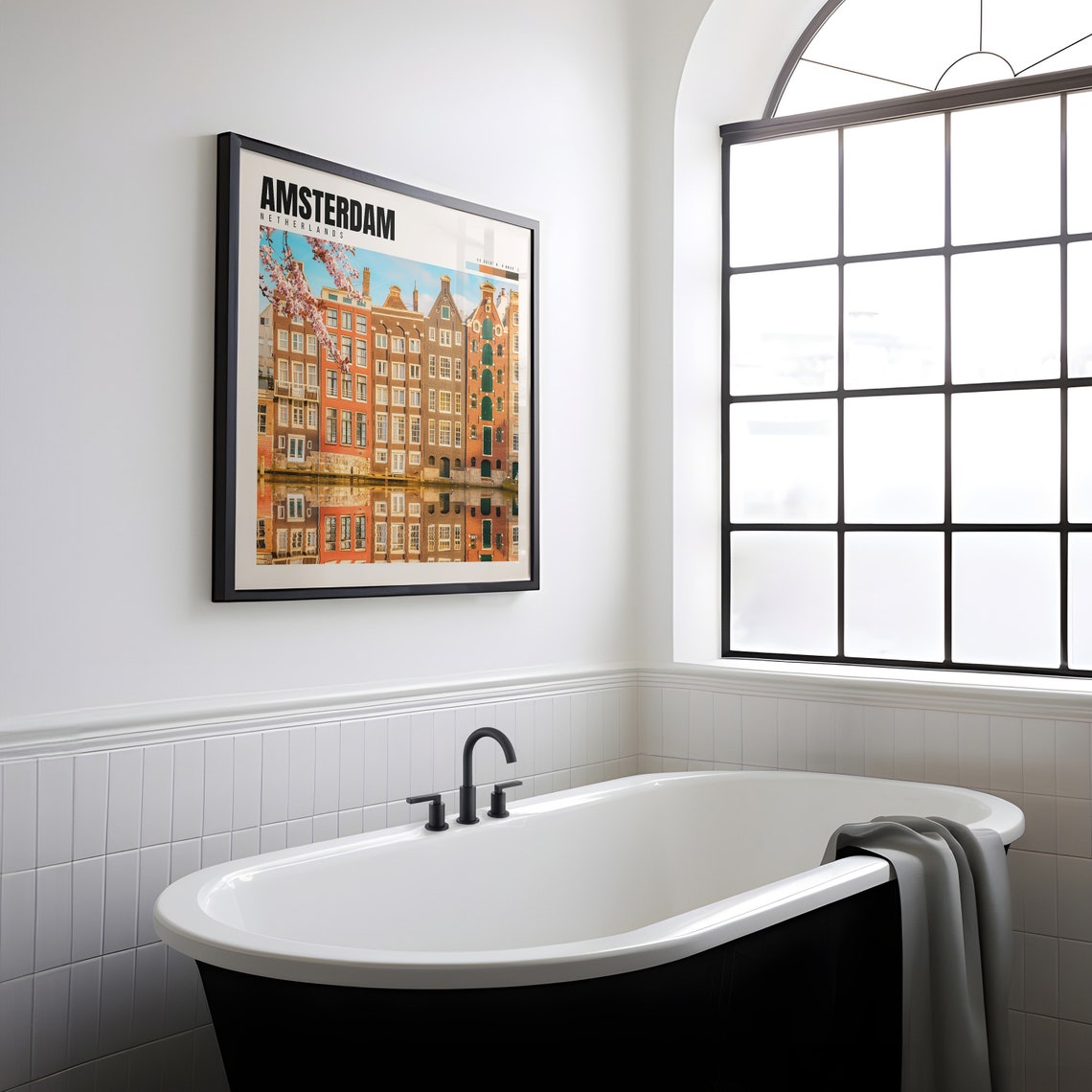 Amsterdam Canal Houses Blossom Reflection Netherlands Travel Poster - Image 2