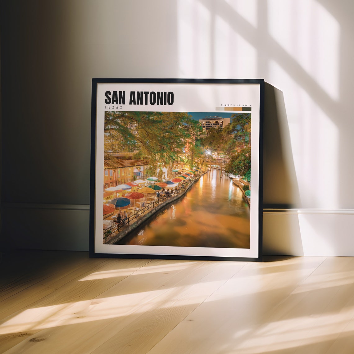 San Antonio River Walk At Night Colorful Umbrellas Texas Travel Poster - Image 3