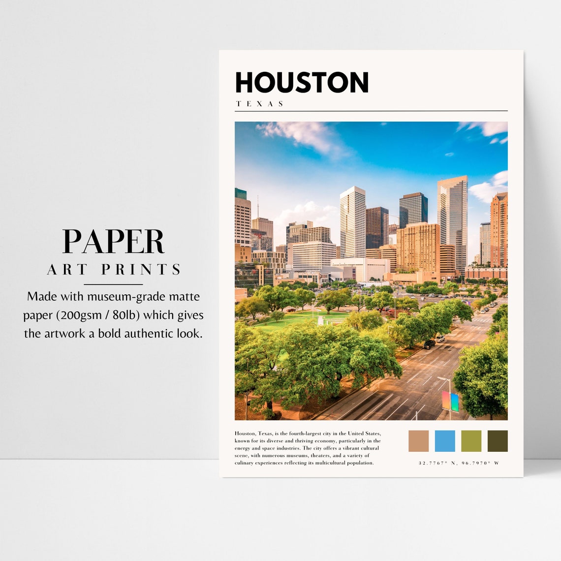 Houston Texas Downtown Skyline Green Park City Daytime Poster - Image 3