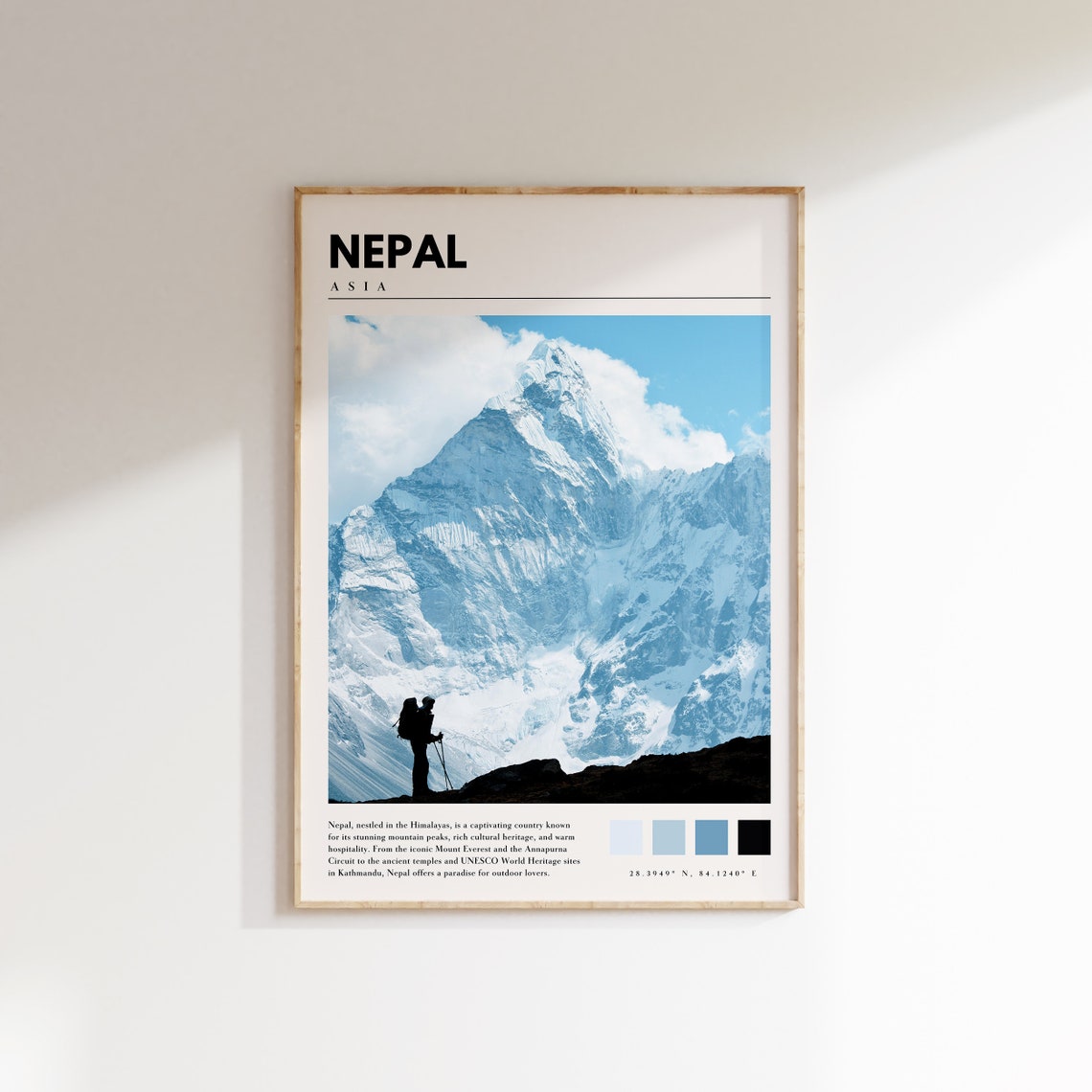 Nepal Himalayan Snow Peak Lone Trekker Silhouette Travel Poster