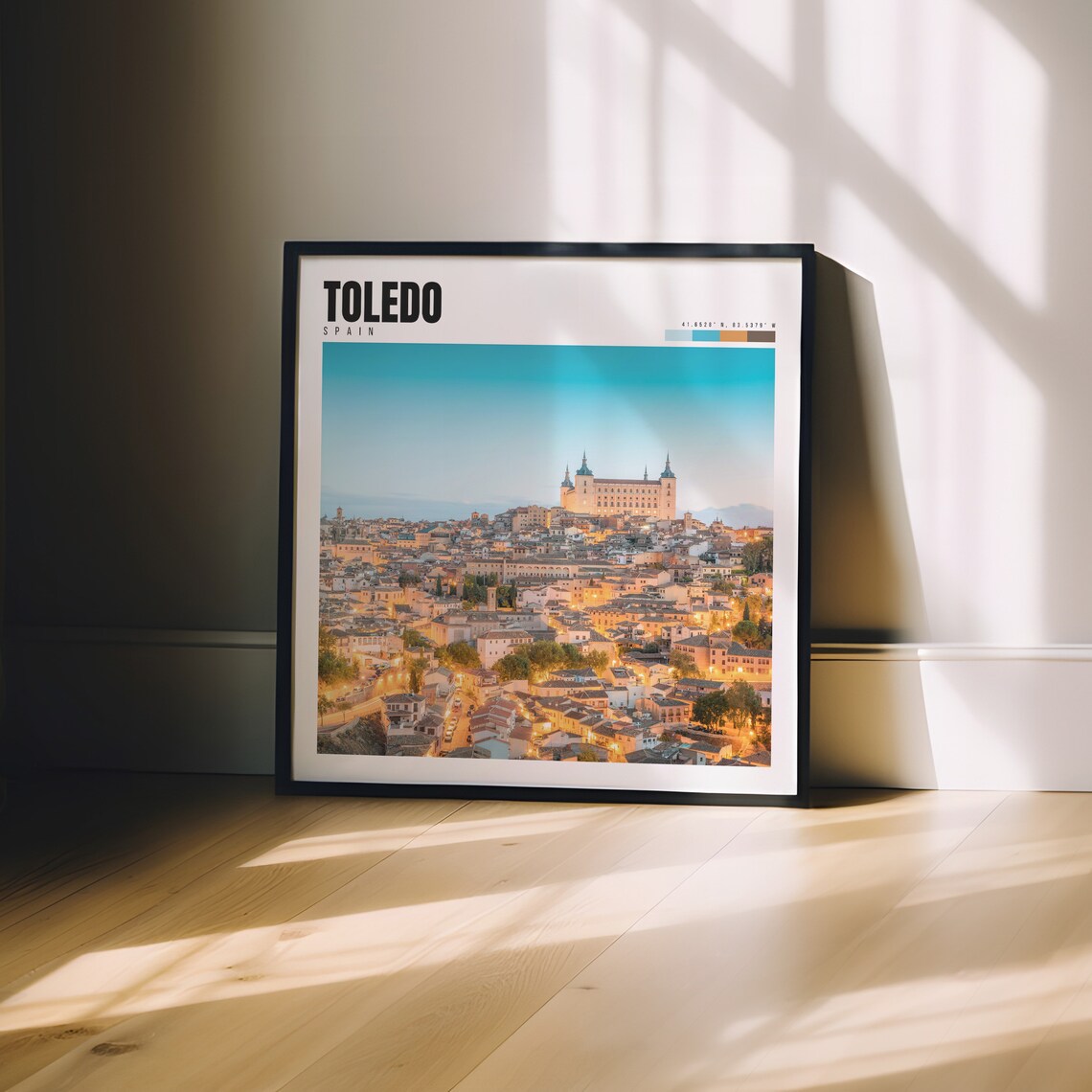 Toledo Spain Alcazar Hilltop Old Town Dusk Golden Lights View Poster - Image 3