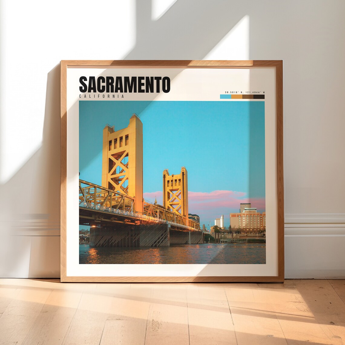 Sacramento California Tower Bridge River Dusk Golden Hour Poster