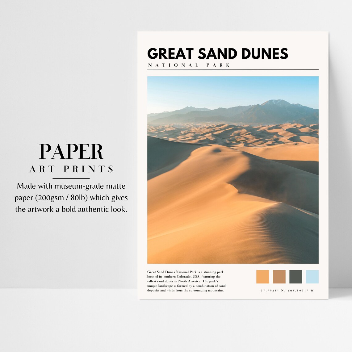 Great Sand Dunes National Park Golden Dunes Ripples Sunset Poster - Image 3