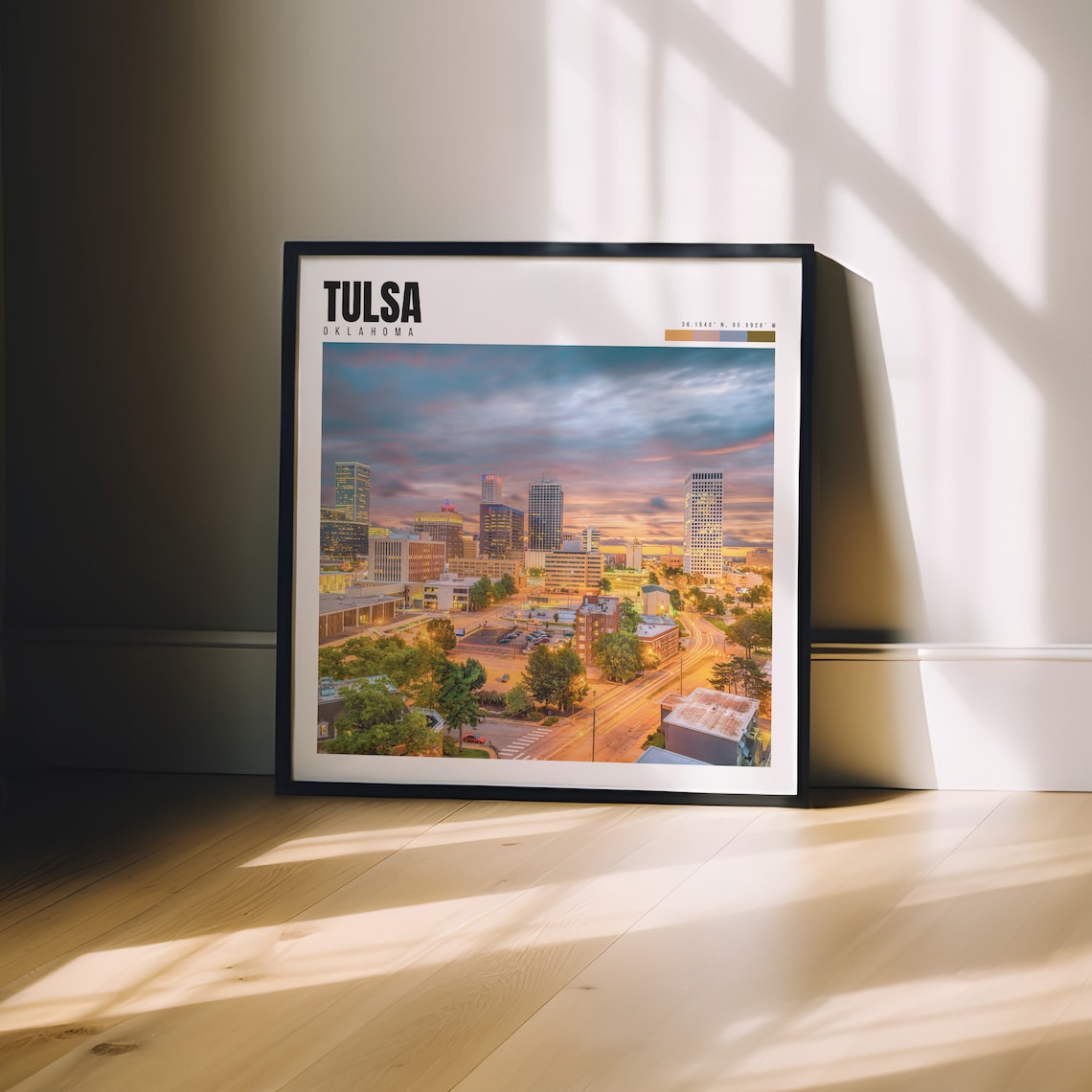 Tulsa Oklahoma Downtown Skyline Golden Sunset City Lights View Poster - Image 3