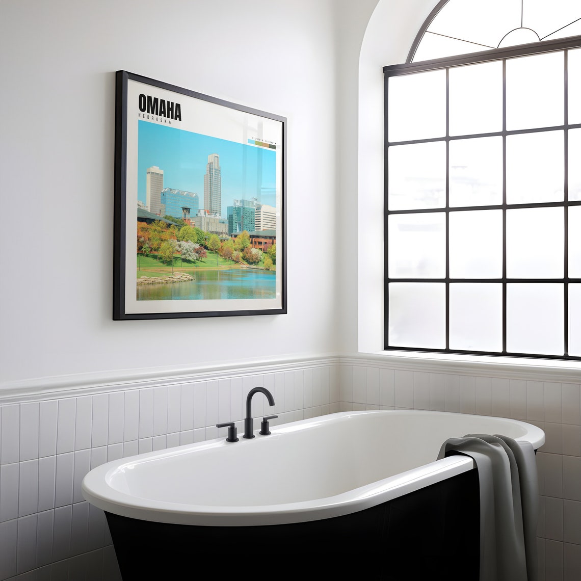 Omaha Nebraska Downtown Skyline Lake Park Spring Day View Poster - Image 2