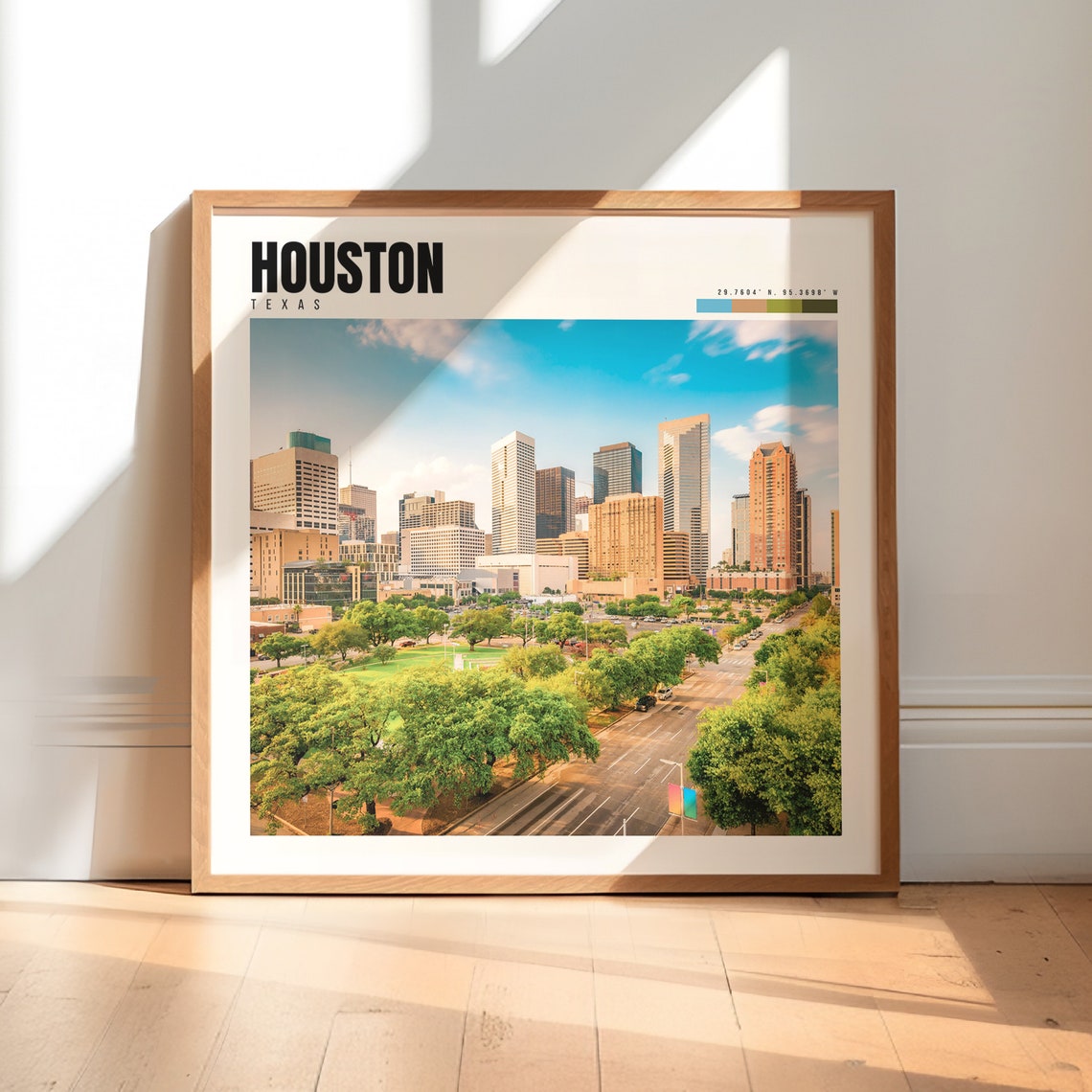Houston Poster with Downtown Skyline and Green Park Foreground