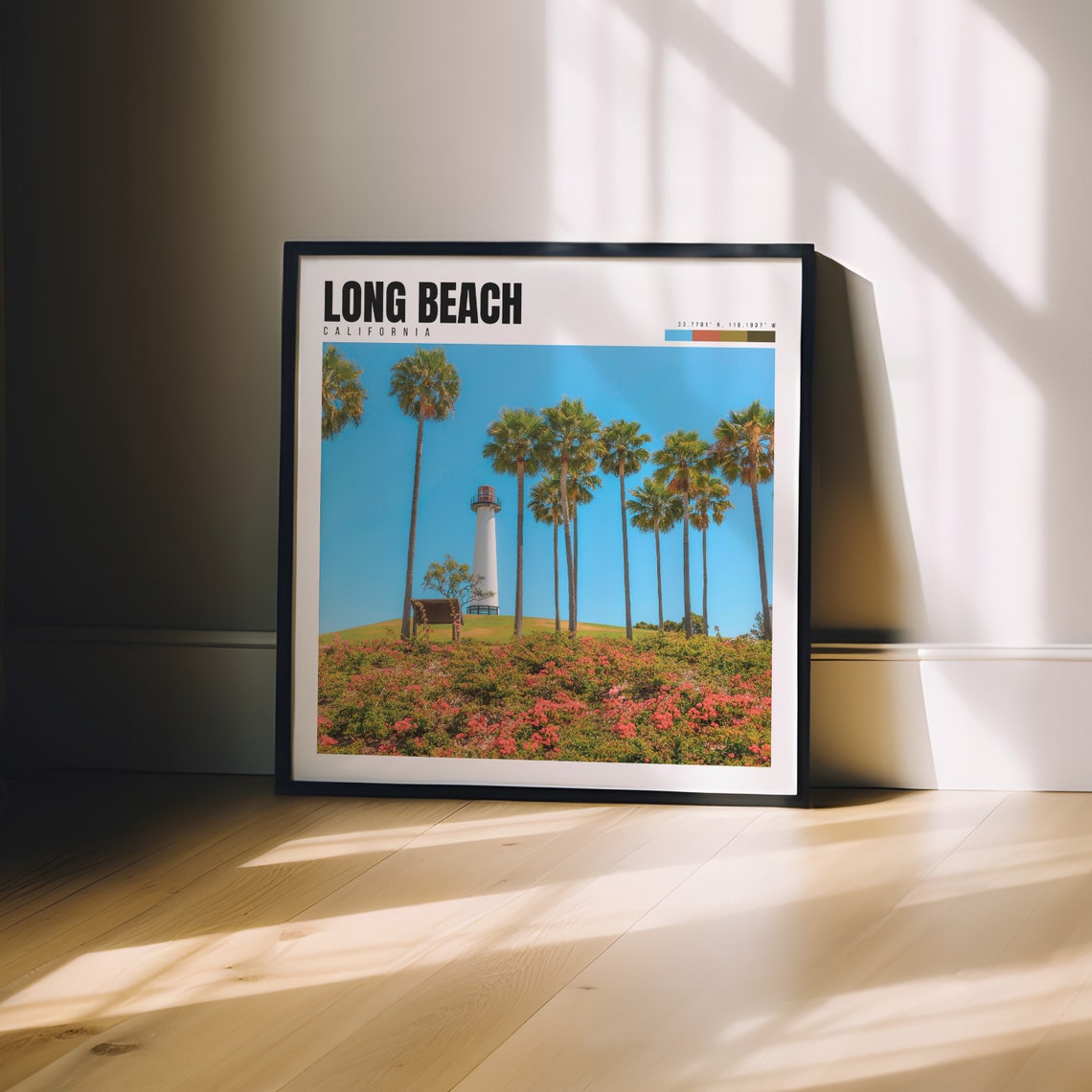 Long Beach California Lighthouse Palm Trees Flower Hill Poster - Image 3