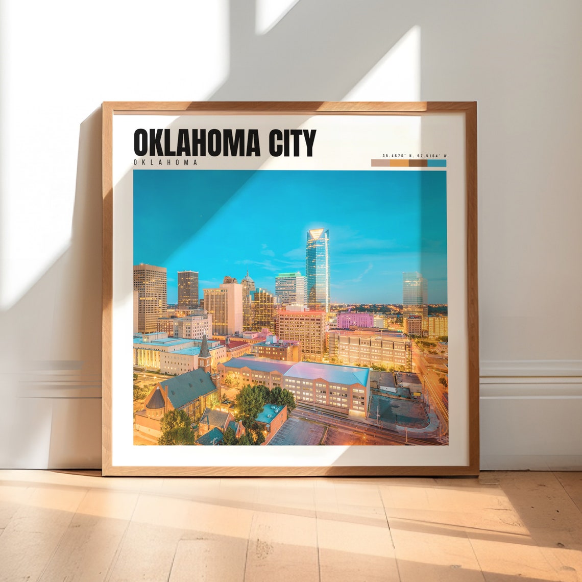 Oklahoma City Downtown Skyline Night Lights Devon Tower Dusk Poster