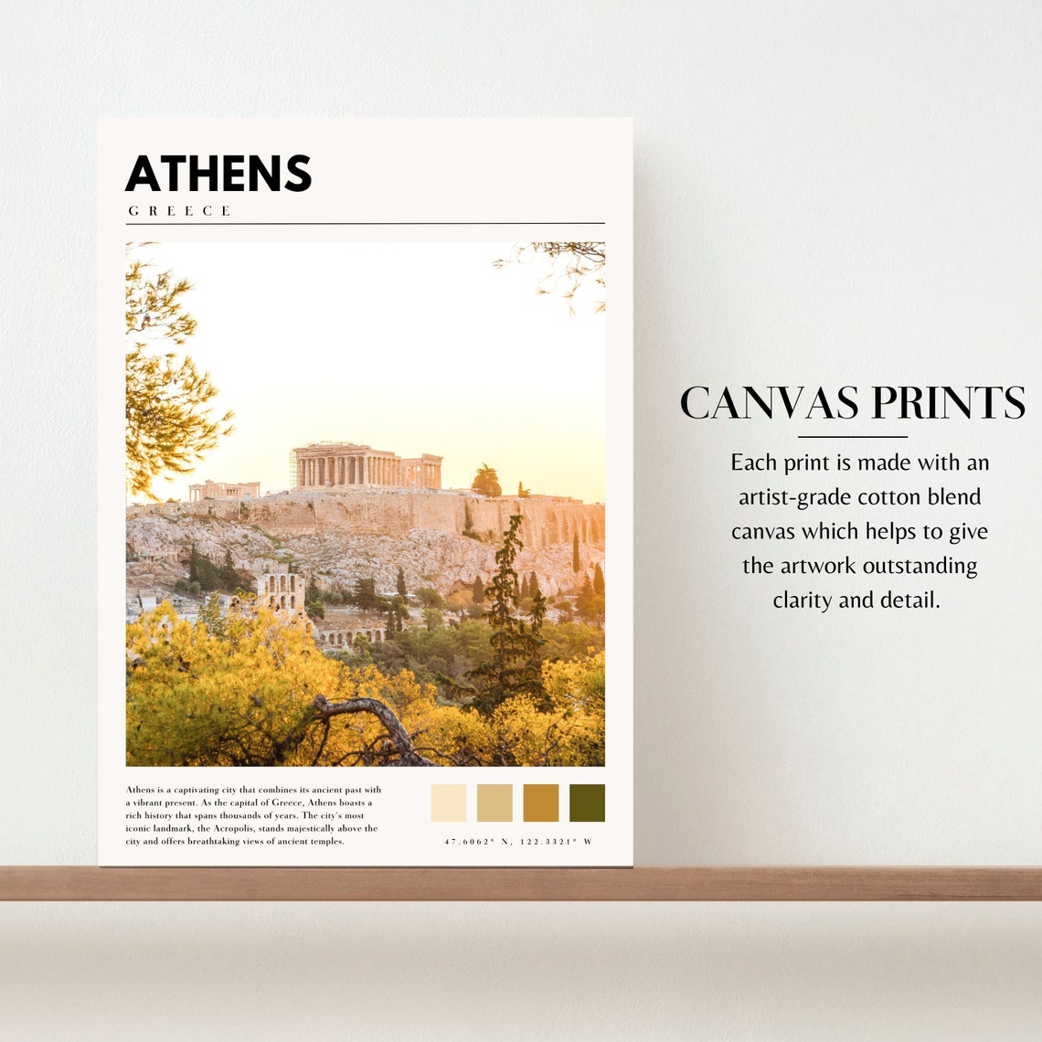 Athens Poster with Acropolis and Parthenon in Warm Golden Light - Image 2
