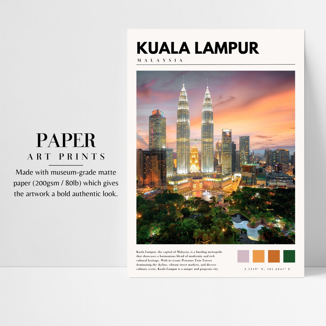 Kuala Lumpur Malaysia Petronas Twin Towers Dusk Skyline Travel Poster - Image 3