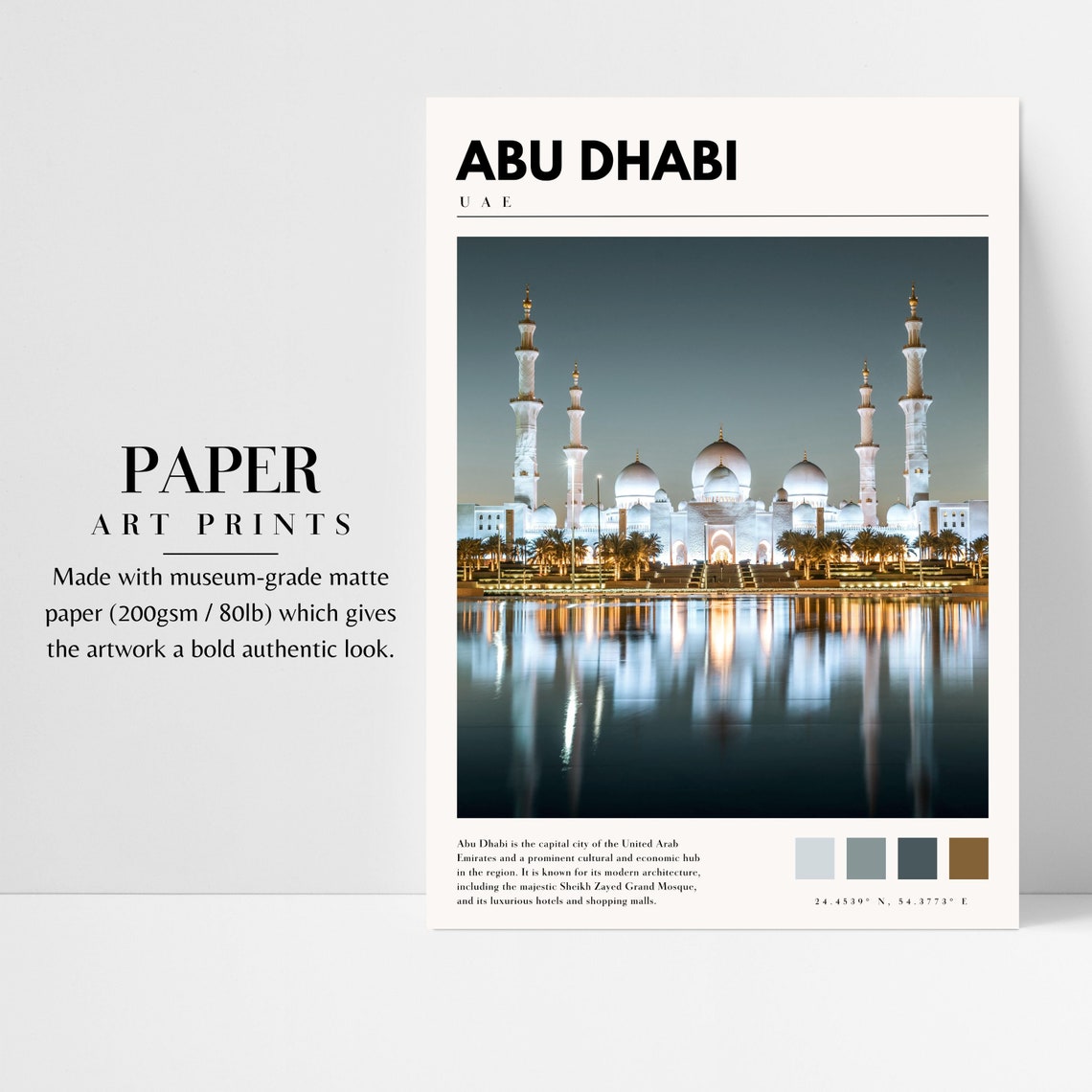 Abu Dhabi UAE Sheikh Zayed Grand Mosque Illuminated Night Poster - Image 3