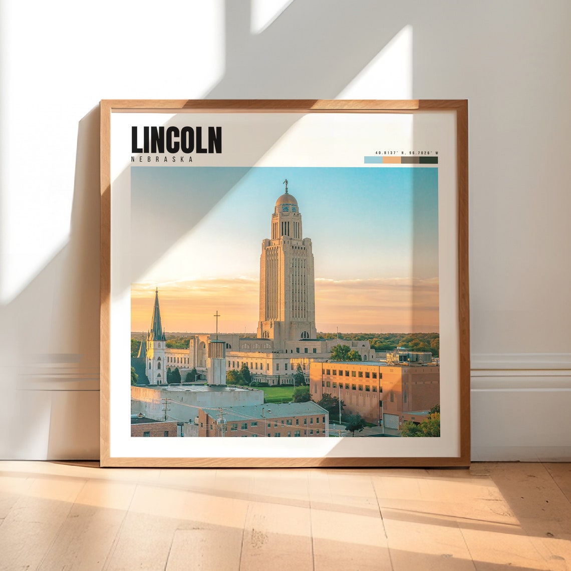 Lincoln Nebraska State Capitol Tower Golden Sunset Skyline Poster