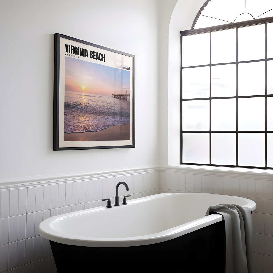 Virginia Beach Sunrise Poster with Fishing Pier and Rolling Ocean Surf - Image 2