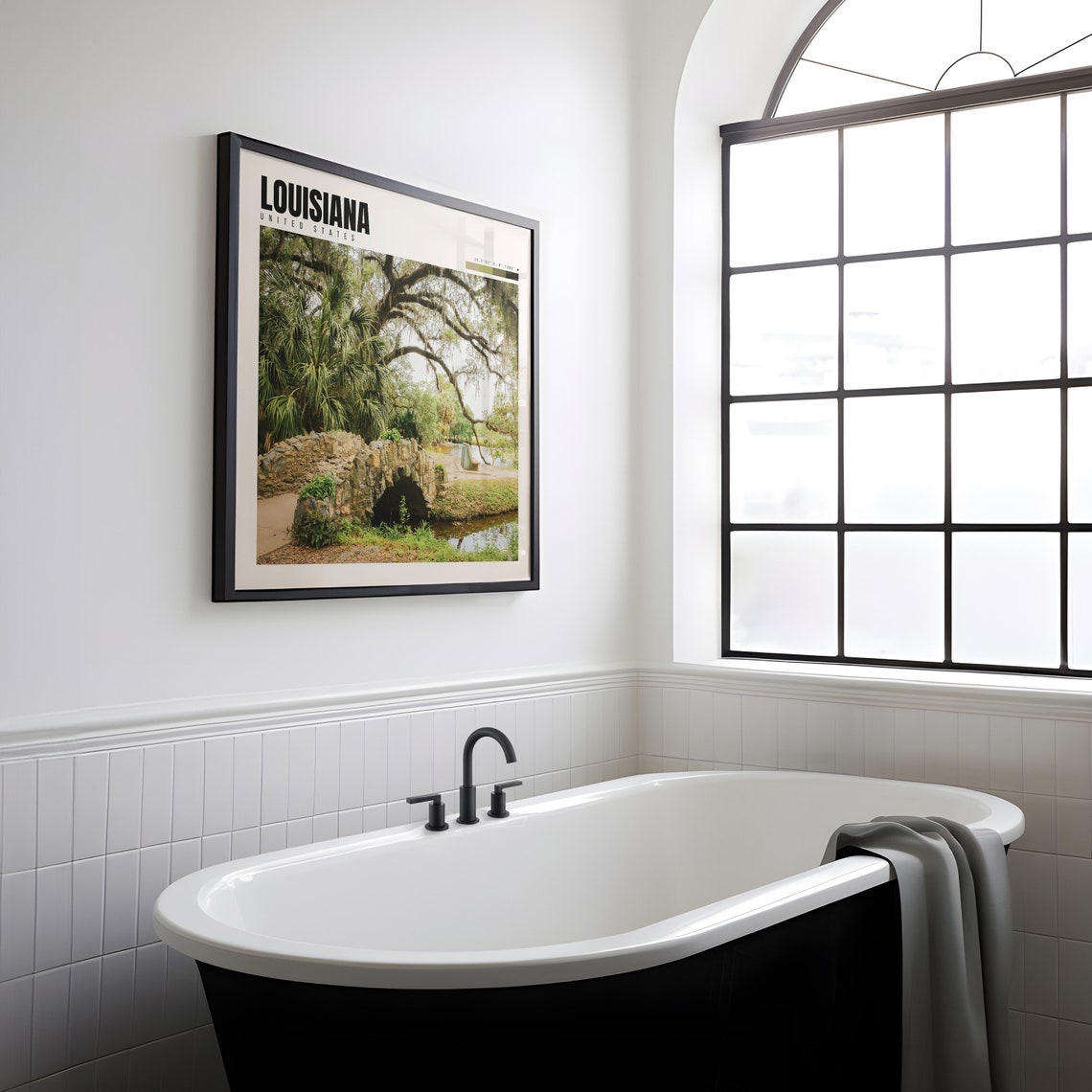 Louisiana Poster with Mossy Oak Trees and Stone Bridge Bayou Scene - Image 2