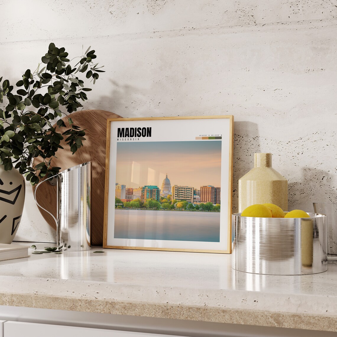 Madison Wisconsin Capitol Dome Sunset Lake Skyline Golden View Poster - Image 4