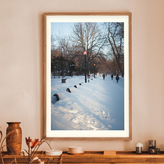 Print Montreal La Fontaine Park Poster Snow Old Cityscape Wall Decor Historic Charm Art Vieille Ville Downtown Canada Photo