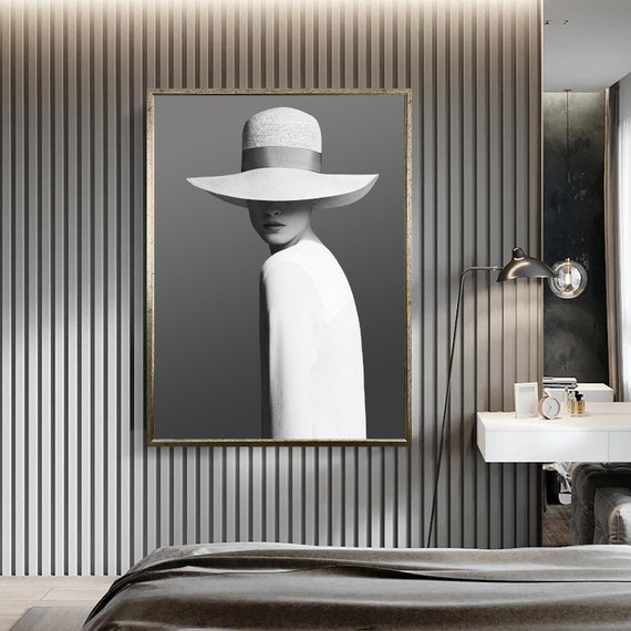 White Woman With Hat Print Wall Print Original Design Table Wall Art Ready To Hang Print Home Decorative