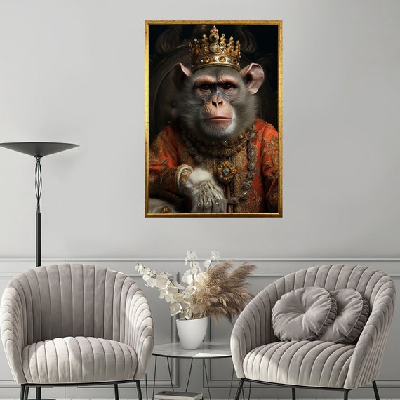 Blue Eyes Monkey Wall Art Animal Print Monkey With Blue Butterflies Painting Ready To Hang