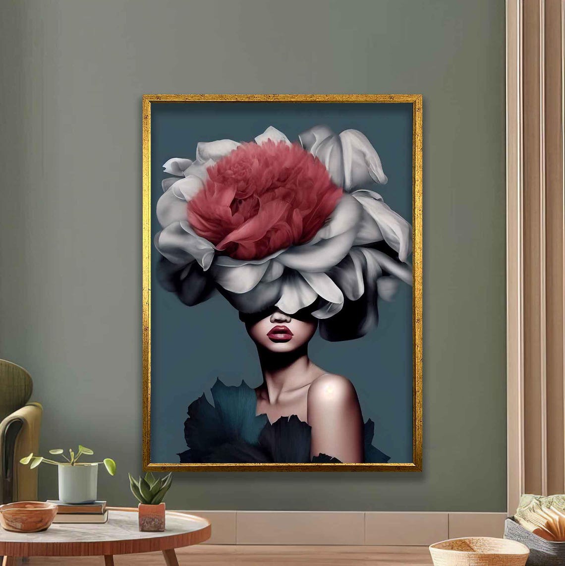 Woman Flower Head Surreal Bloom Portrait Elegant Wall Art Poster