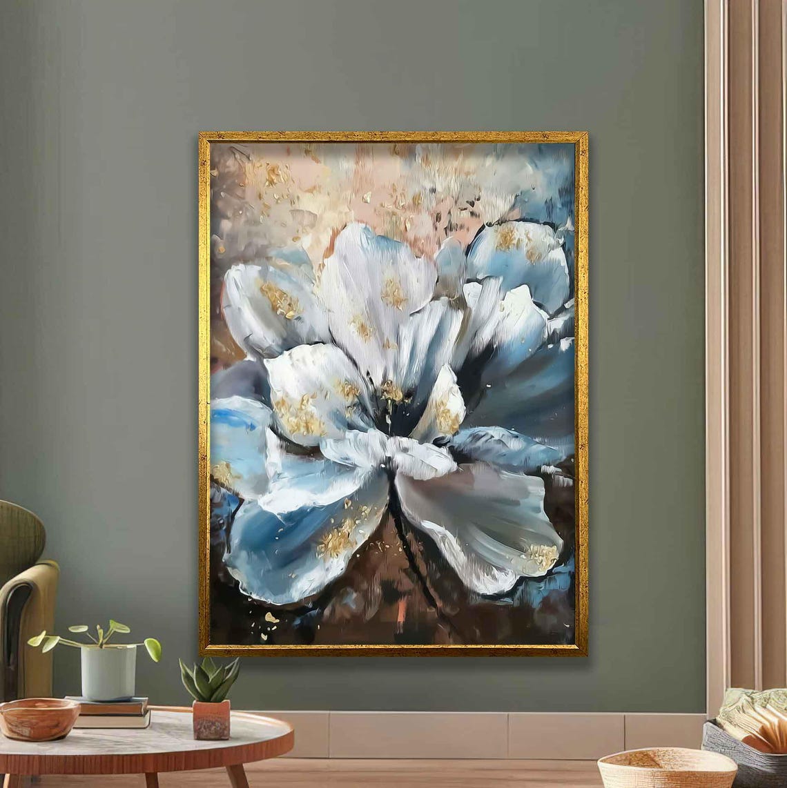 Blue White Floral Abstract Modern Botanical Flower Print Poster