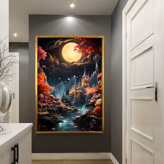 Night Moon And Tree Wall Art Moon And Tree Moon Modern Wall Art Night Landscape Print Abstract Wall Art