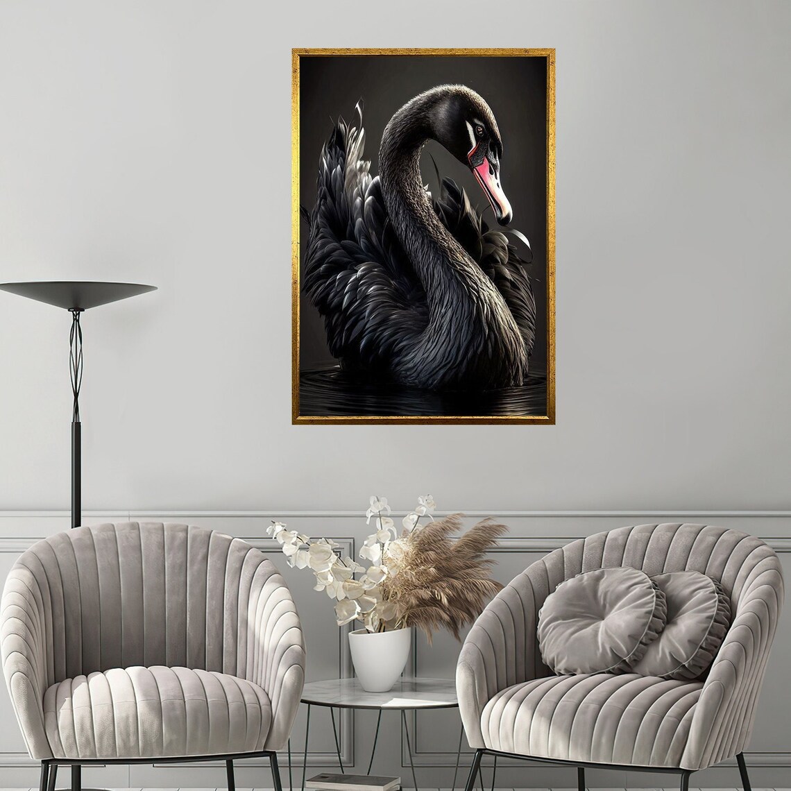 Black Swan Elegant Dark Waters Graceful Waterfowl Portrait Art Poster
