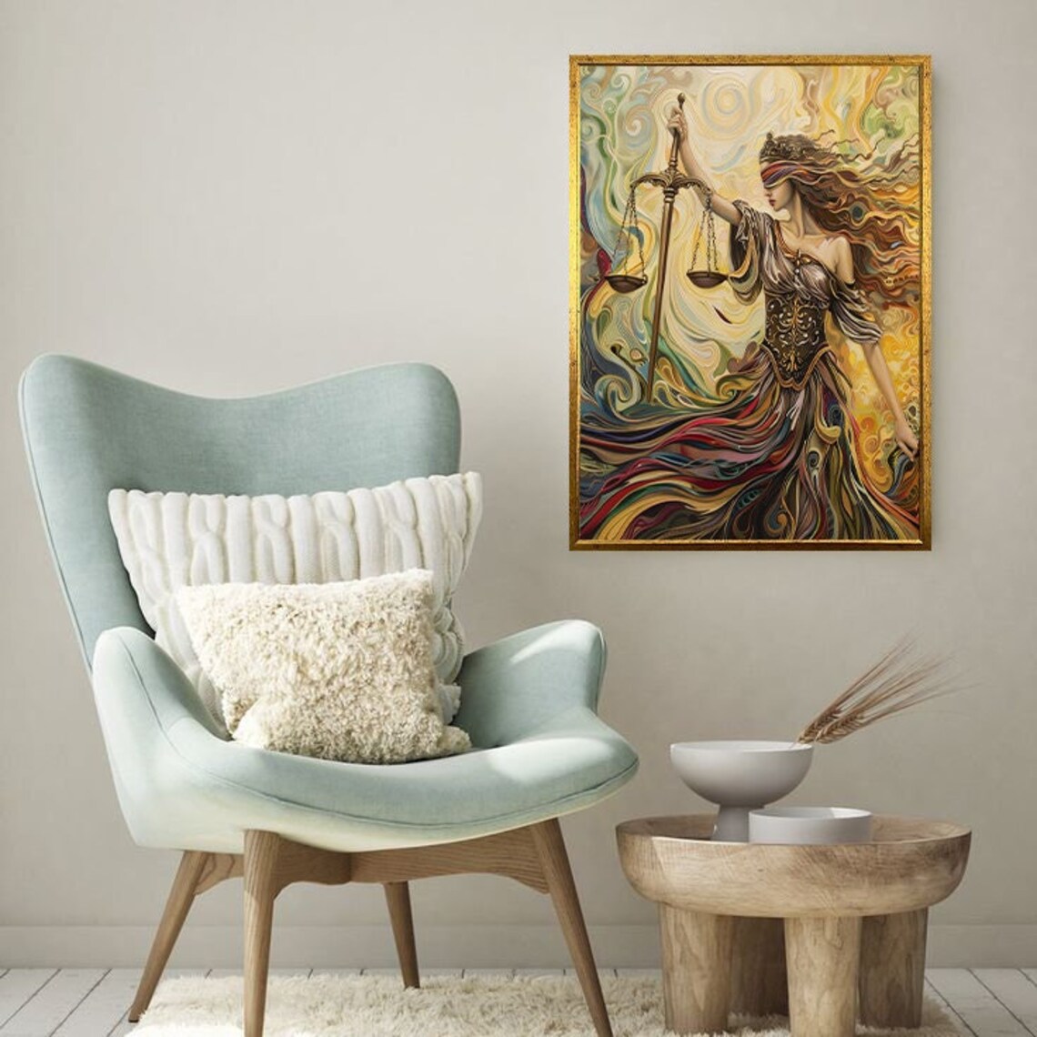 Lady Justice With Scales Colorful Swirling Abstract Goddess Art Poster