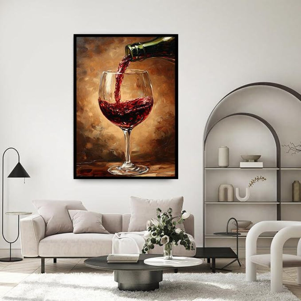 Red Wine Pour Glass Oil Painting Rich Warm Tones Kitchen Wall Art Poster