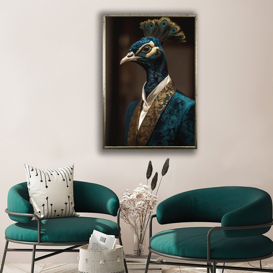 Peacock In Suit Regal Gentleman Portrait Dapper Bird Wall Art Poster