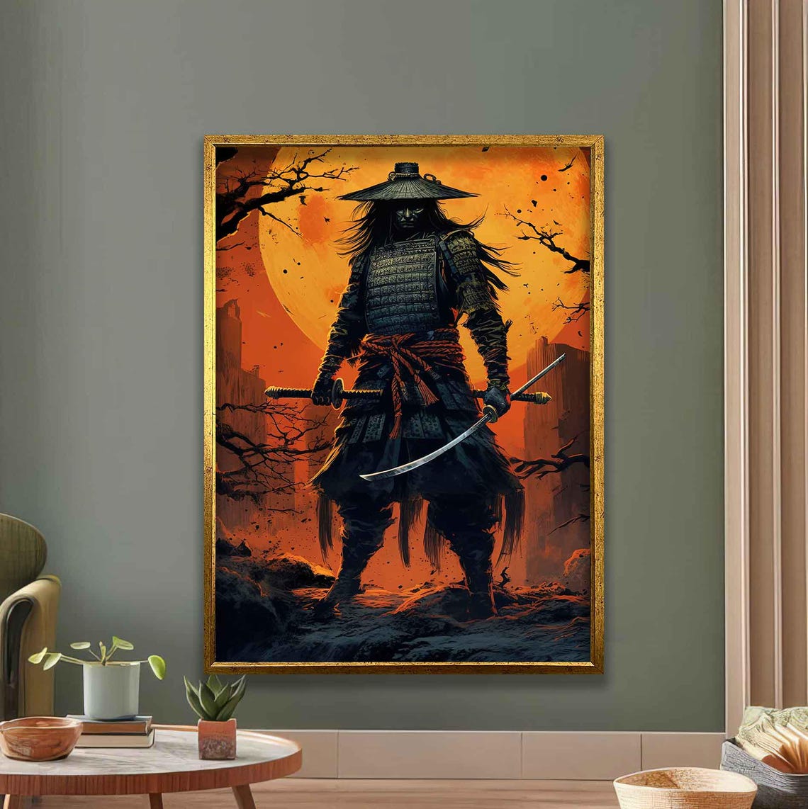 Samurai Warrior Katana Dark Fantasy Feudal Japan Painting Poster