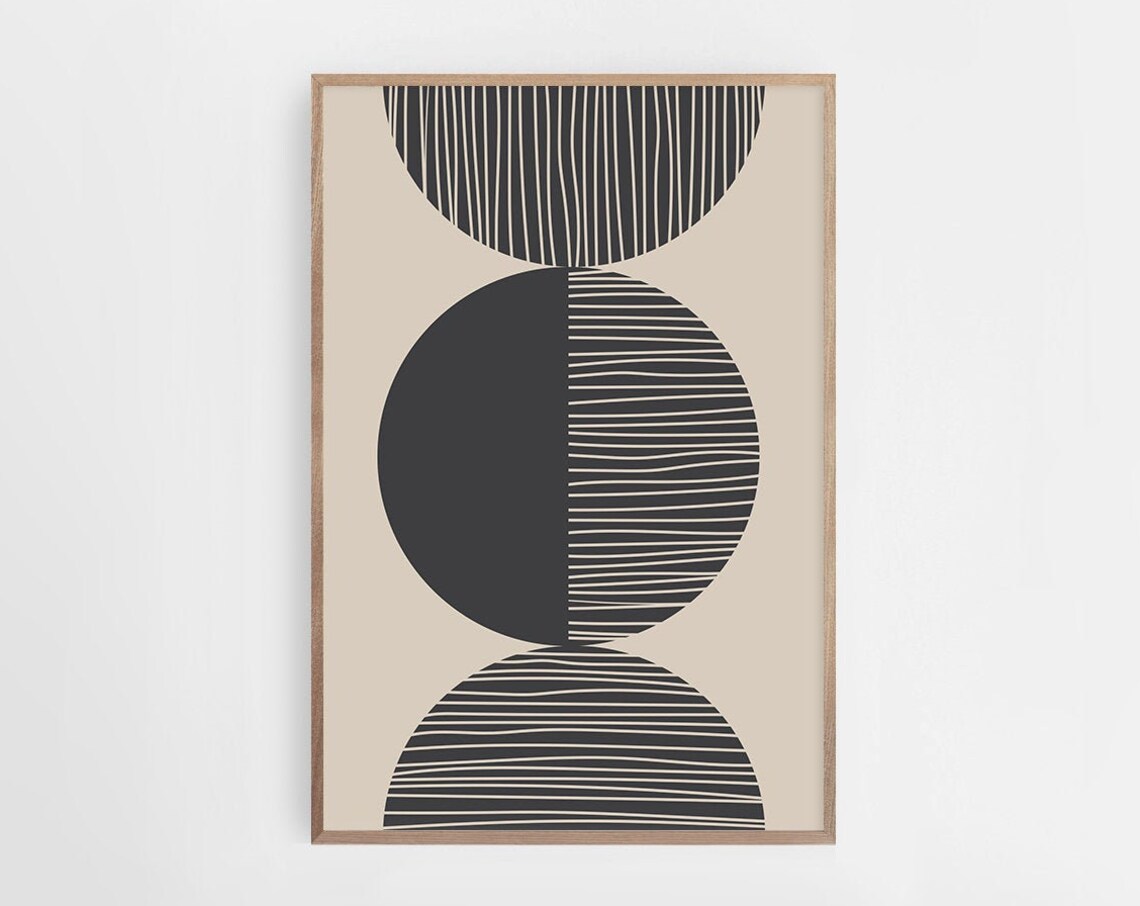Beige Black Geometric Abstract Art Print