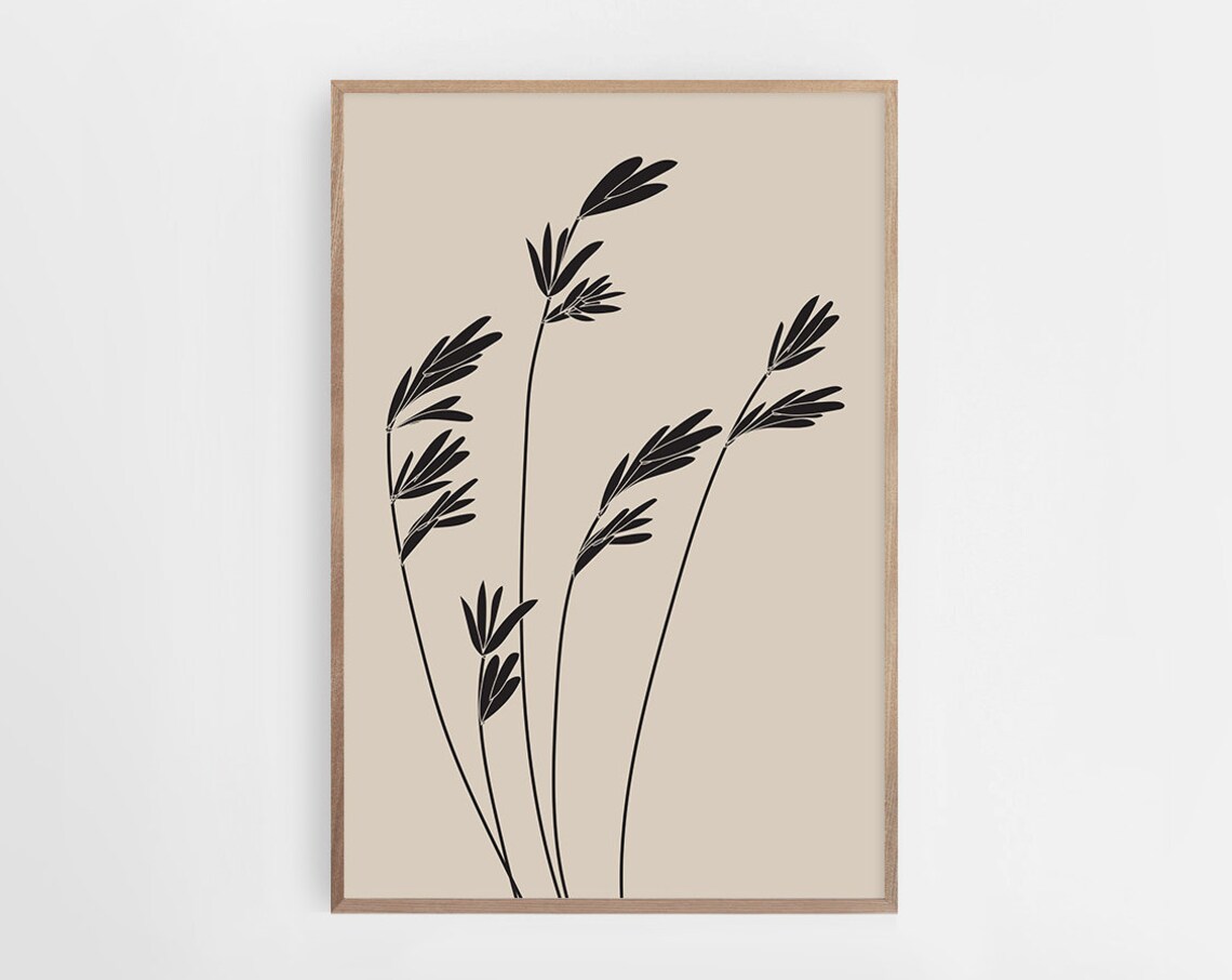Black Grass Silhouettes Beige Minimal Botanical Line Wall Poster - Image 2
