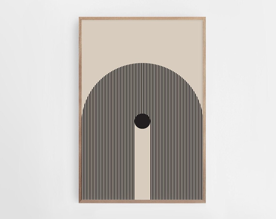 Minimalist Black and Beige Geometric Arch Line Abstract Art Poster