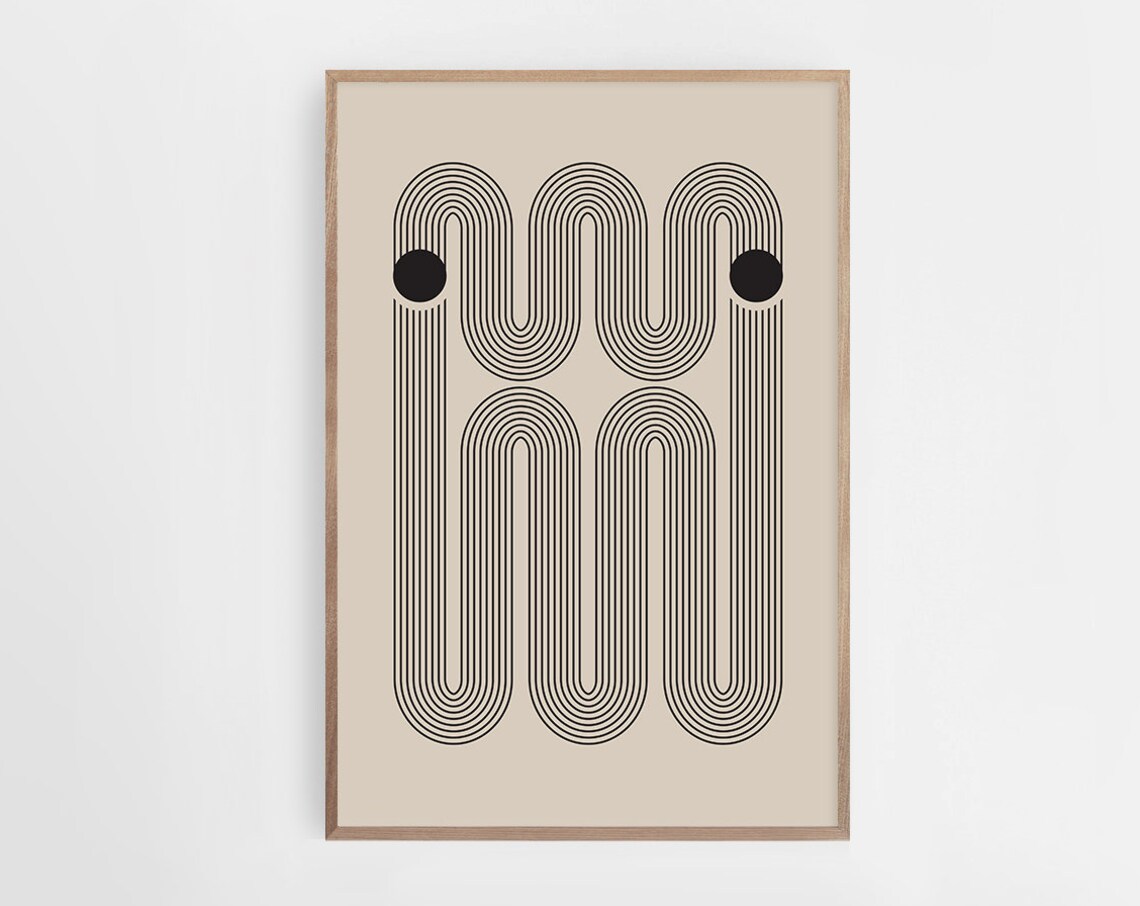 Black Striped Looped Shapes On Beige Bauhaus Mid Century Art Poster - Image 3
