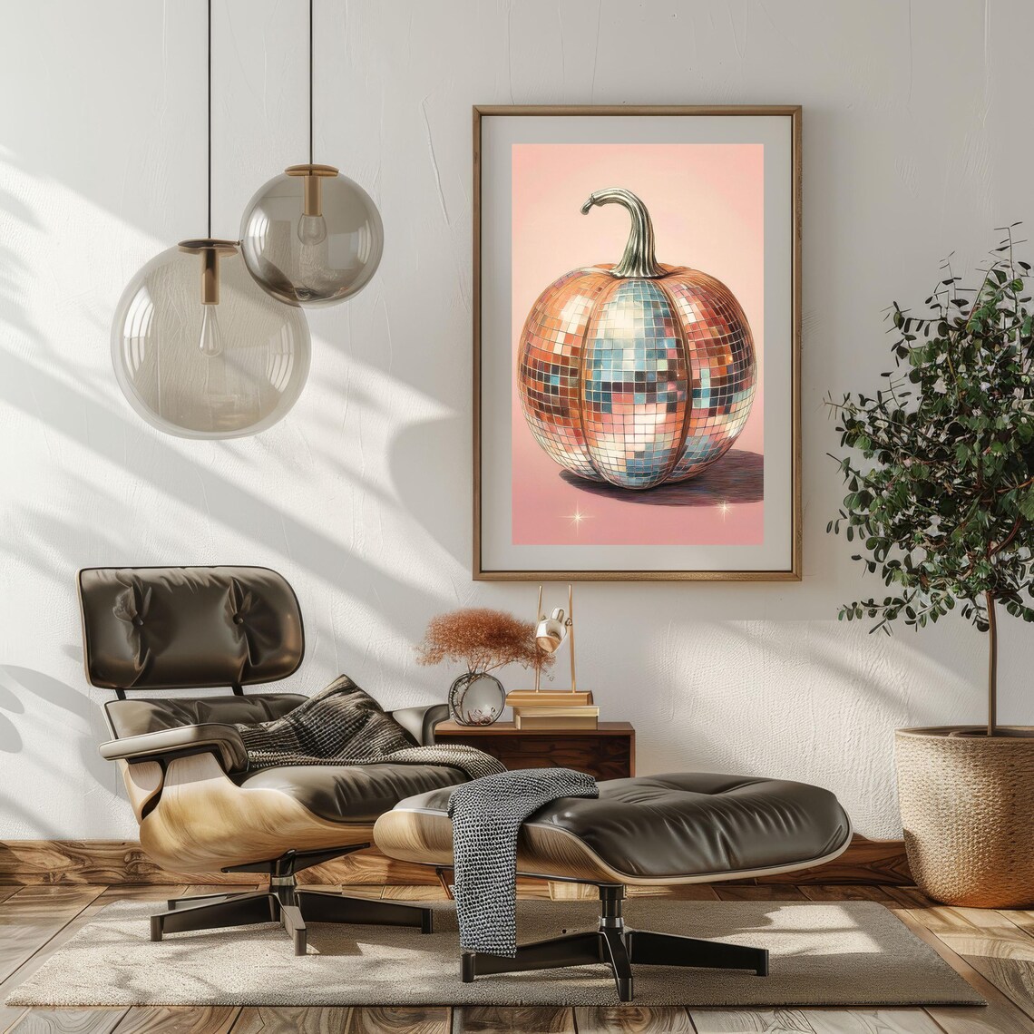 Disco Ball Pumpkin Pink Sparkle Groovy Retro Fall Party Wall Art Poster - Image 7