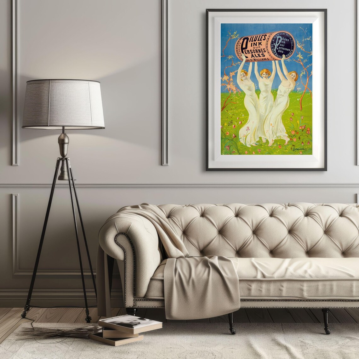 Vintage French Pink Pills Advertising Poster Three Graces Design - Image 3