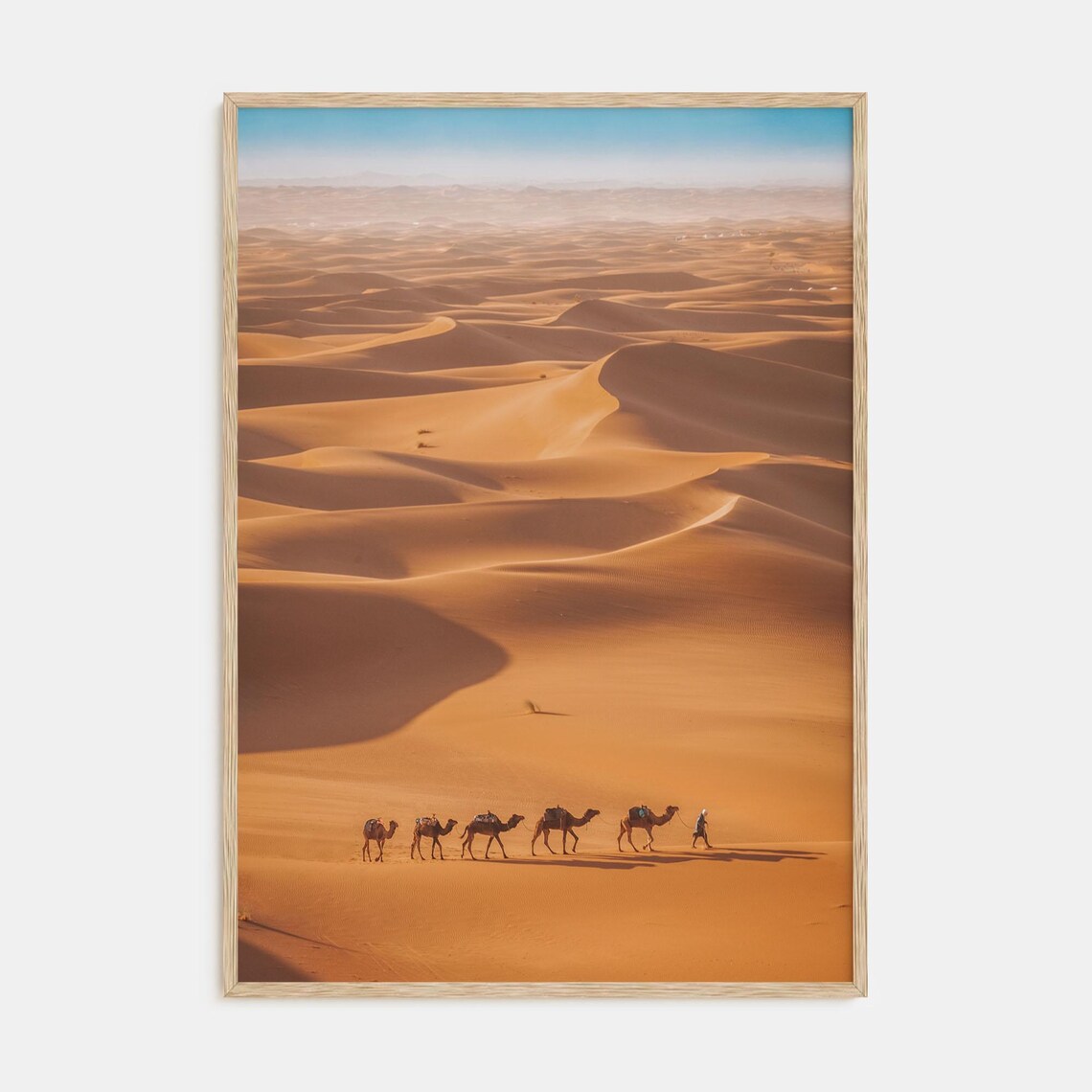 Golden Sahara Dunes Camel Caravan Color Photography Travel Poster