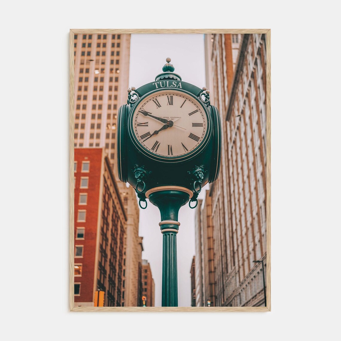 Tulsa Downtown Green Street Clock Vintage City Photography Poster