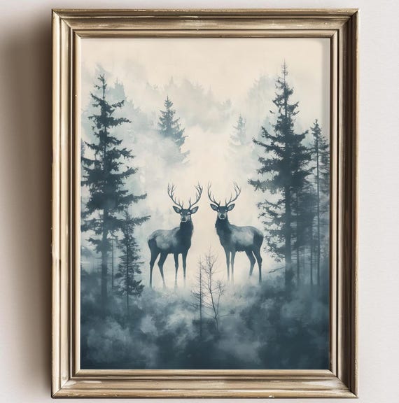 Deer And Dark Forest Dark Academia Print Goth Moody Victorian Wall Art Dark Decor Aesthetic Dark Cottagecore Gothic Prints
